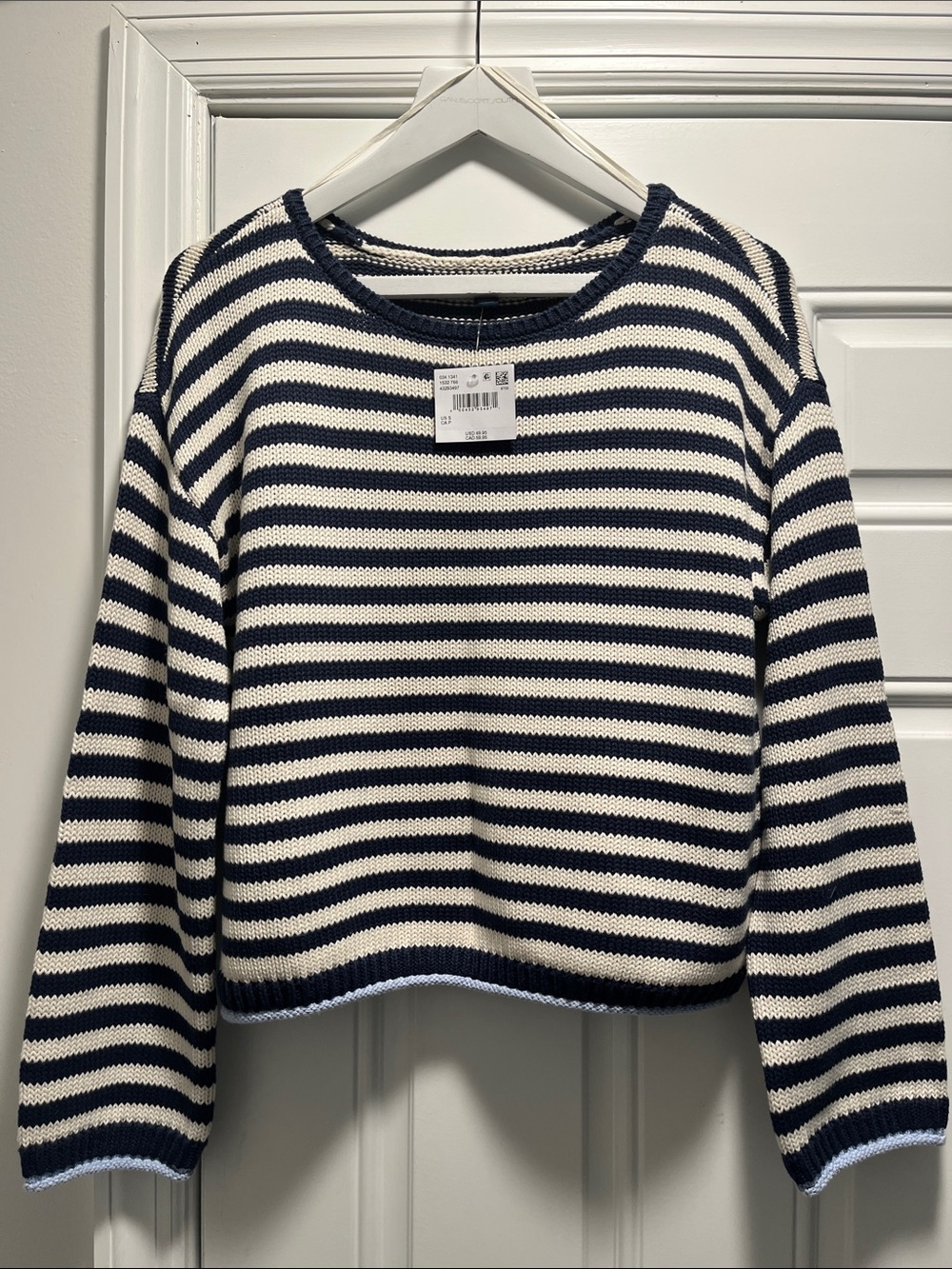 American Eagle Outfitters Navy and White Striped Knit Sweater